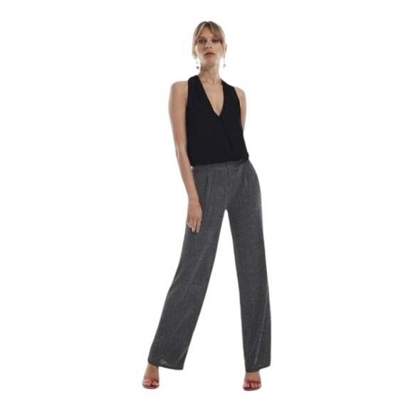 Revolve X Krisa Black Silver Pull On Wide Leg Party Sparkly Silver Pants NEW - Picture 1 of 15